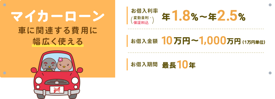 マイカーローン 車に関連する費用に幅広く使える